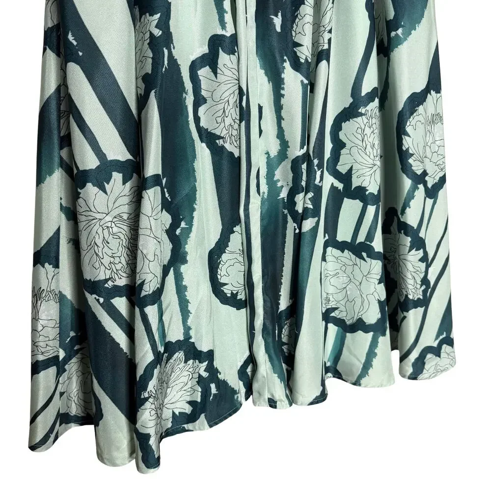 Anthropologie Troubadour Waterlily Floral Striped Circle Skirt 4P Green Workwear